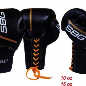 SBG 10 oz Leather Lace up Competition Gloves - Black & Gold