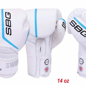 SBG 14 oz Velcro PU Training & Sparring Gloves - White/Blue