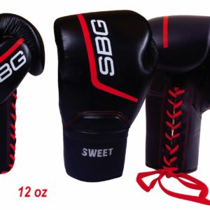 SBG 12oz Leather Lace up Sparring Gloves - Black & Red
