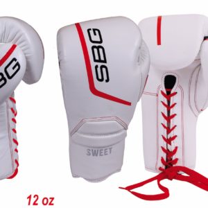 SBG 12oz Leather Lace up Sparring Gloves - White & Red
