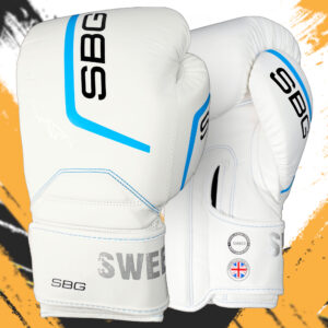 SBG 14 oz Velcro PU Gloves – White/Blue
