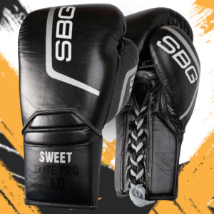SBG 8 oz Leather Lace up Gloves – Black & Silver